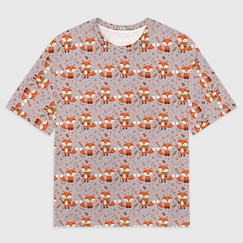 Мужская футболка оверсайз Лиса с цветами и листьями паттерн / 3D-принт – фото 1