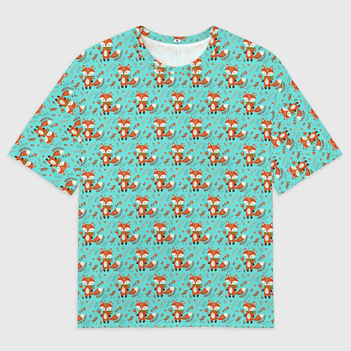 Мужская футболка оверсайз Лисица среди листьев и цветов паттерн / 3D-принт – фото 1