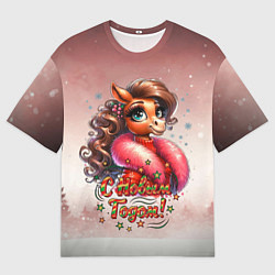 Футболка оверсайз мужская Лошадь в зимнем убранстве, цвет: 3D-принт