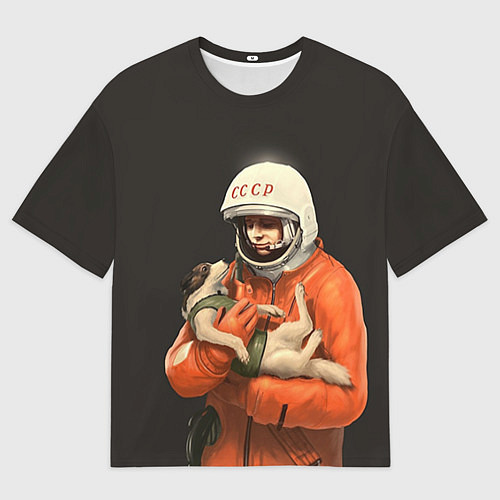 Мужская футболка оверсайз Гагарин с лайкой / 3D-принт – фото 1