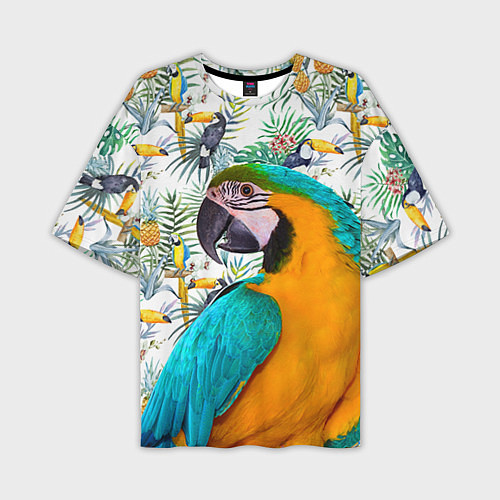Мужская футболка оверсайз Летний попугай / 3D-принт – фото 1