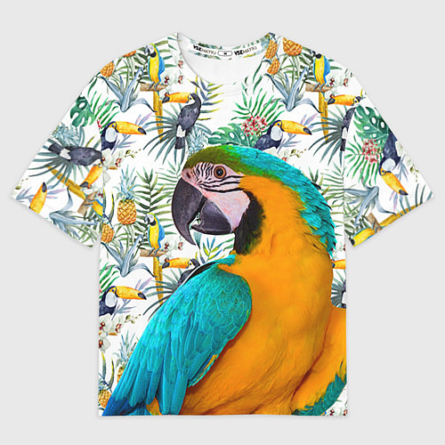 Мужская футболка оверсайз Летний попугай / 3D-принт – фото 1