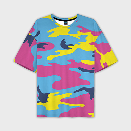 Мужская футболка оверсайз Камуфляж: голубой/розовый/желтый / 3D-принт – фото 1