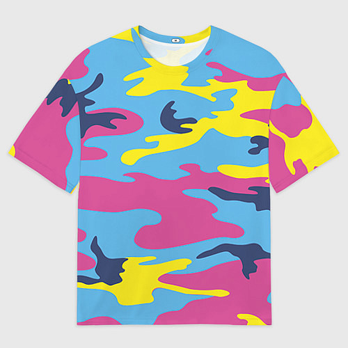Мужская футболка оверсайз Камуфляж: голубой/розовый/желтый / 3D-принт – фото 1
