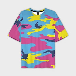 Мужская футболка оверсайз Камуфляж: голубой/розовый/желтый