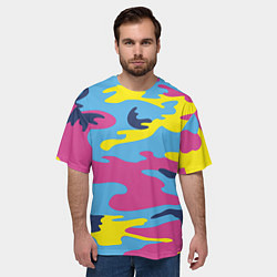 Футболка оверсайз мужская Камуфляж: голубой/розовый/желтый, цвет: 3D-принт — фото 2
