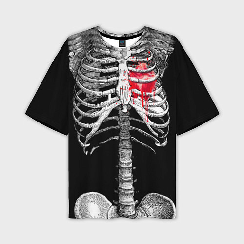 Мужская футболка оверсайз Скелет с сердцем / 3D-принт – фото 1