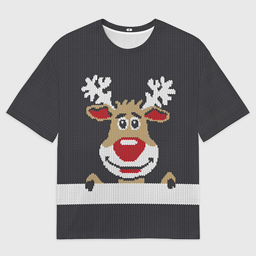 Мужская футболка оверсайз Олень свитер вязаный / 3D-принт – фото 1