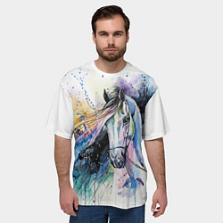 Футболка оверсайз мужская Акварельная лошадь, цвет: 3D-принт — фото 2