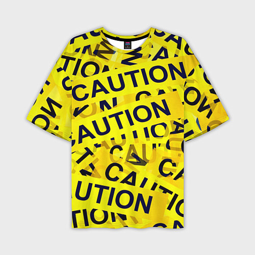 Мужская футболка оверсайз Caution / 3D-принт – фото 1