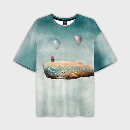 Мужская футболка оверсайз Летящий кит / 3D-принт – фото 1