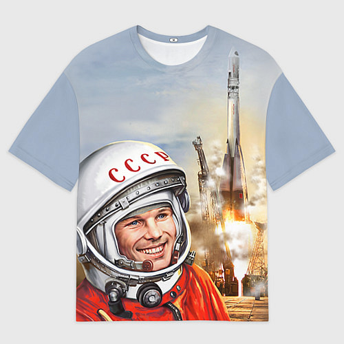 Мужская футболка оверсайз Гагарин взлетает / 3D-принт – фото 1
