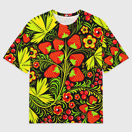 Мужская футболка оверсайз Хохлома: земляника / 3D-принт – фото 1