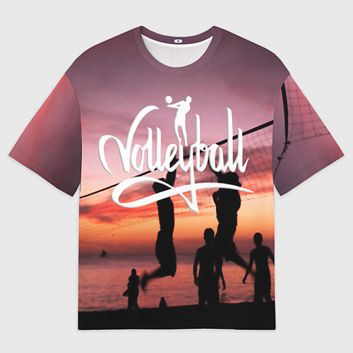 Мужская футболка оверсайз Пляжный волейбол на закате / 3D-принт – фото 1