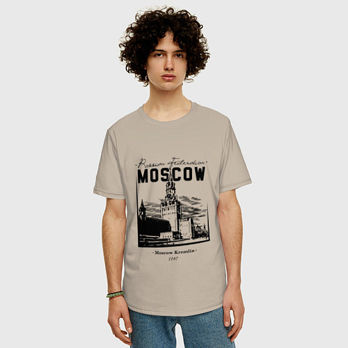 Мужская футболка оверсайз Moscow Kremlin 1147 / Миндальный – фото 3