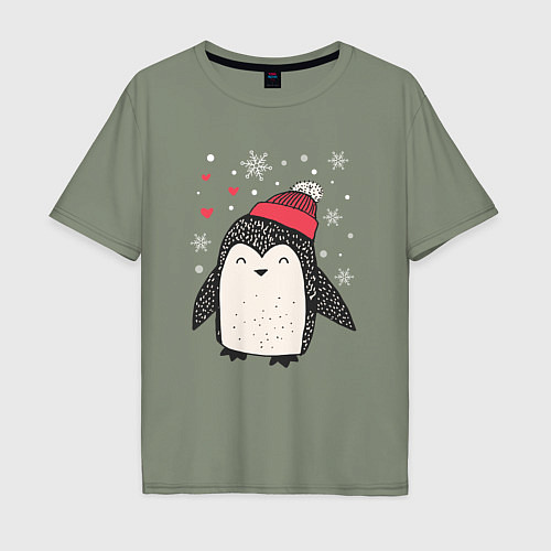 Мужская футболка оверсайз Пингвин в шапке / Авокадо – фото 1