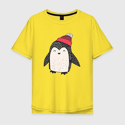 Мужская футболка оверсайз Зимний пингвин-мальчик / Желтый – фото 1