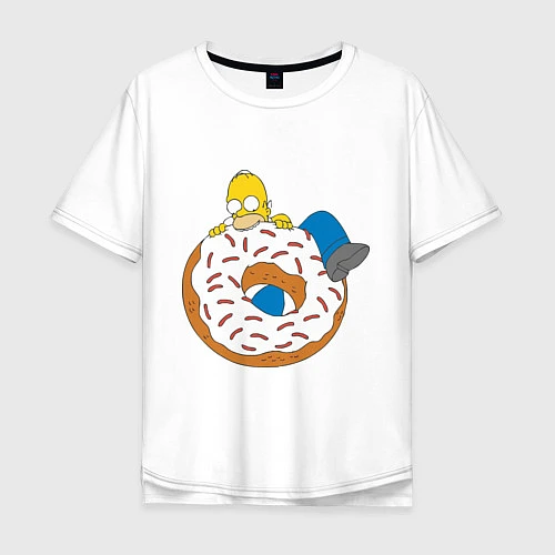 Мужская футболка оверсайз Гомер на пончике / Белый – фото 1