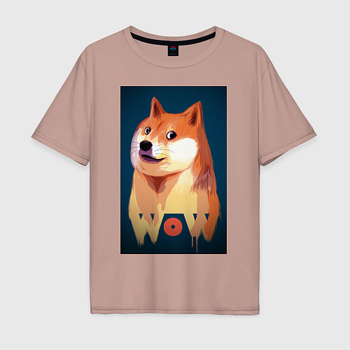 Мужская футболка оверсайз Wow Doge / Пыльно-розовый – фото 1