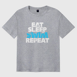 Футболка оверсайз мужская Eat sleep swim repeat, цвет: меланж