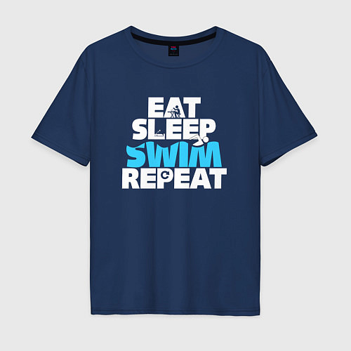 Мужская футболка оверсайз Eat sleep swim repeat / Тёмно-синий – фото 1