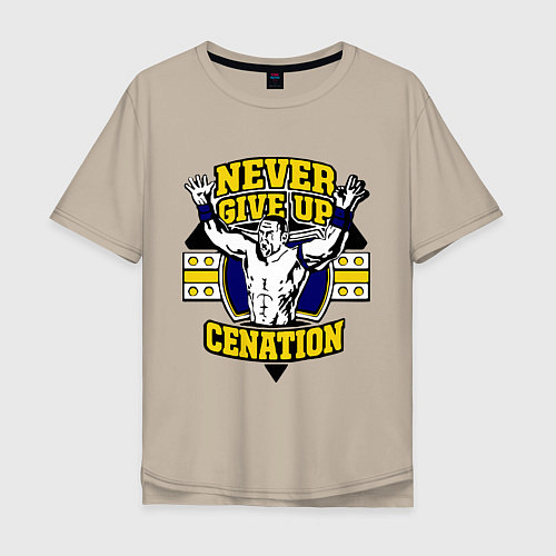 Мужская футболка оверсайз Never Give Up: Cenation / Миндальный – фото 1