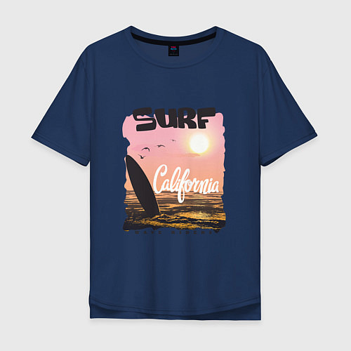 Мужская футболка оверсайз Surf California / Тёмно-синий – фото 1