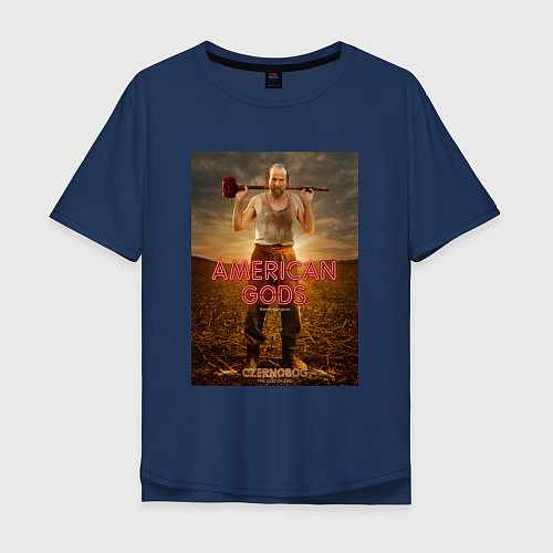 Мужская футболка оверсайз American Gods: Czernobog / Тёмно-синий – фото 1
