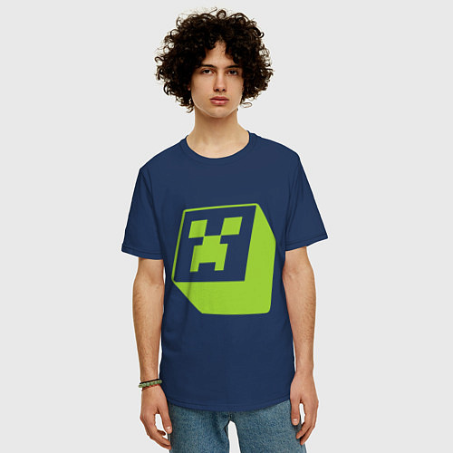 Мужская футболка оверсайз Green Creeper / Тёмно-синий – фото 3