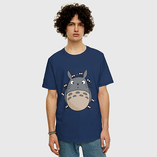 Мужская футболка оверсайз Тоторо / Тёмно-синий – фото 3