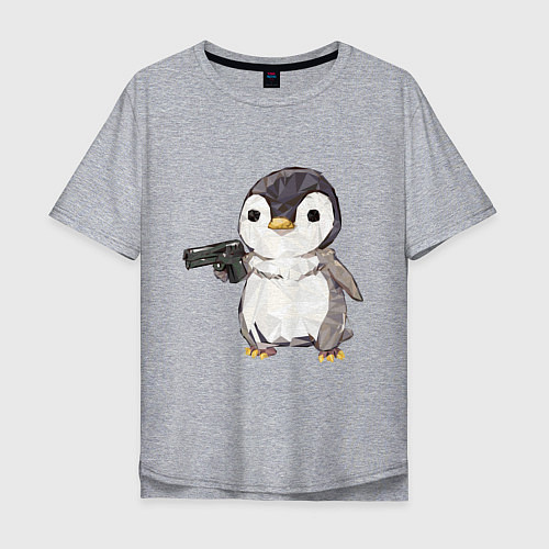 Мужская футболка оверсайз Пингвин с пистолетом / Меланж – фото 1
