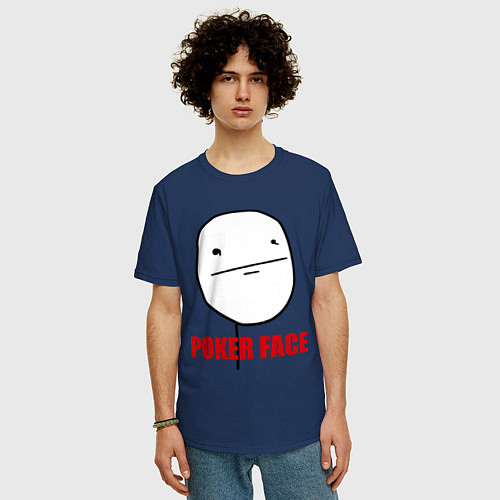 Мужская футболка оверсайз Poker Face / Тёмно-синий – фото 3