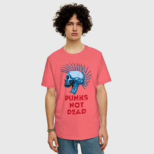 Мужская футболка оверсайз Punks not dead / Коралловый – фото 3