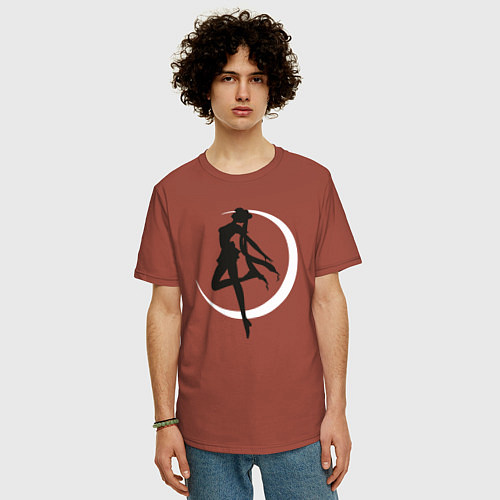 Мужская футболка оверсайз Луна / Кирпичный – фото 3