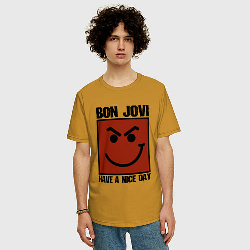 Мужская футболка оверсайз Bon Jovi: Have a nice day / Горчичный – фото 3