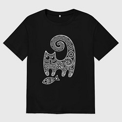 Футболка оверсайз мужская Кот3, цвет: черный