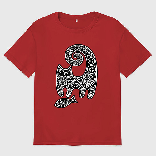 Мужская футболка оверсайз Кот3 / Красный – фото 1