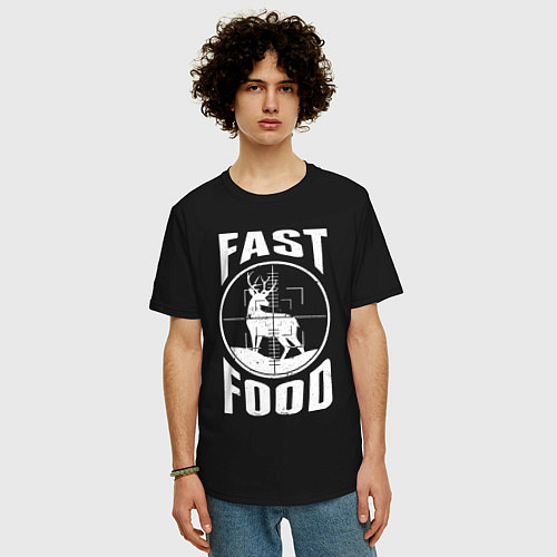 Мужская футболка оверсайз FAST FOOD олень в прицеле / Черный – фото 3