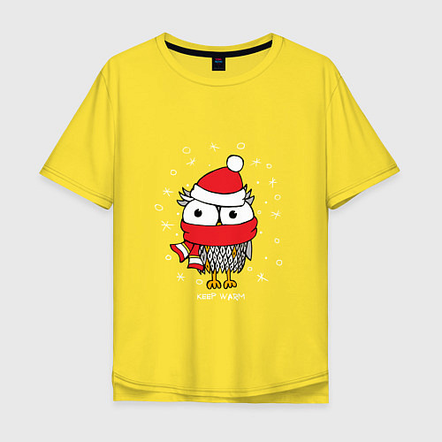 Мужская футболка оверсайз Сова в шапке / Желтый – фото 1