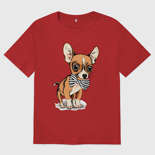 Мужская футболка оверсайз Чихуахуа с бабочкой / Красный – фото 1