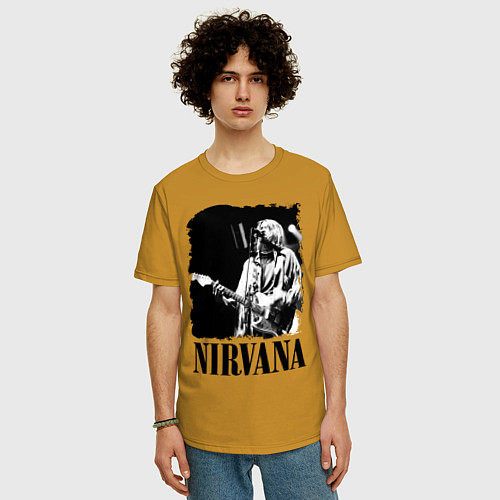 Мужская футболка оверсайз Black Nirvana / Горчичный – фото 3