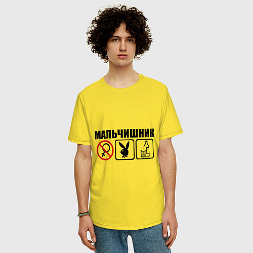 Мужская футболка оверсайз Мальчишник значки / Желтый – фото 3