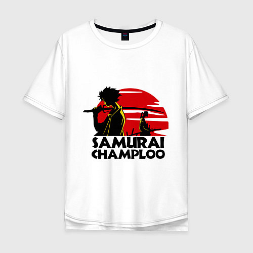 Мужская футболка оверсайз Самурай Champloo закат / Белый – фото 1
