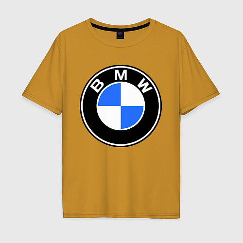 Мужская футболка оверсайз Logo BMW / Горчичный – фото 1