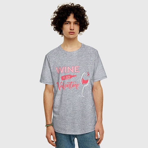 Мужская футболка оверсайз Wine is my Valentine / Меланж – фото 3