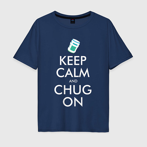 Мужская футболка оверсайз Keep Calm & Chug on / Тёмно-синий – фото 1