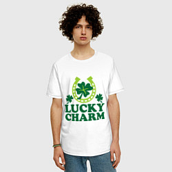 Футболка оверсайз мужская Lucky charm - подкова, цвет: белый — фото 2