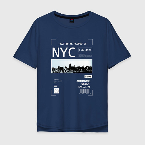 Мужская футболка оверсайз NYC Style / Тёмно-синий – фото 1