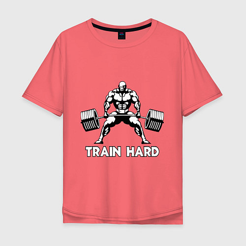 Мужская футболка оверсайз Train hard тренируйся усердно / Коралловый – фото 1