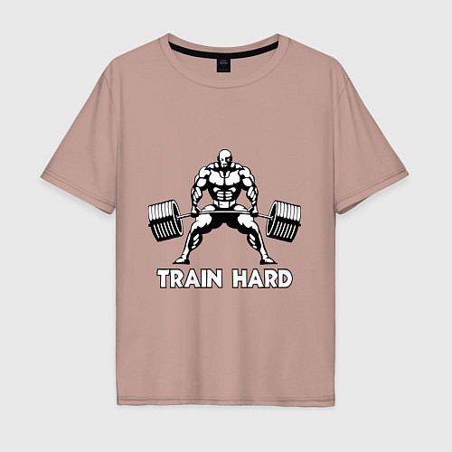 Мужская футболка оверсайз Train hard тренируйся усердно / Пыльно-розовый – фото 1